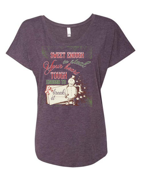 Sweet Enough To Steal Your Heart T Shirt, I Love Christmas T Shirt, Cool Shirt (Ladies' Triblend Dolman Sleeve)