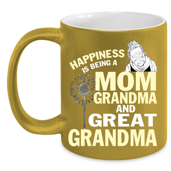 Happiness Is Being A Mom Coffee Mug, Grandma And Great Grandma Coffee Cup