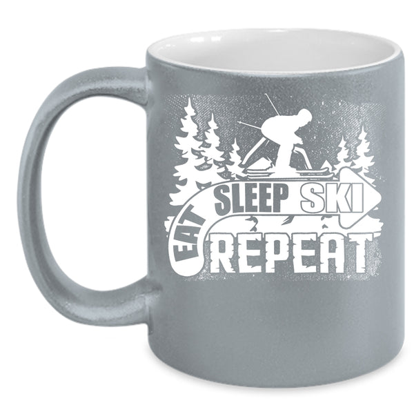 Eat Sleep Ski Repeat Coffee Mug, Outdoor Activity Coffee Cup