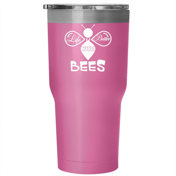 Life Is Better With Bees Tumbler 30 oz Stainless Steel, Cute Gift For Beekeeper Travel Mug
