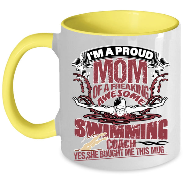 Awesome Coach Coffee Mug, I'm A Proud Mom Of A Swimming Coach Accent Mug