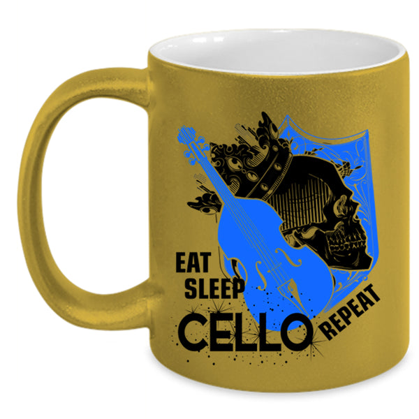 Cool Cello Player Coffee Mug, Eat Sleep Cello Repeat Accent Mug