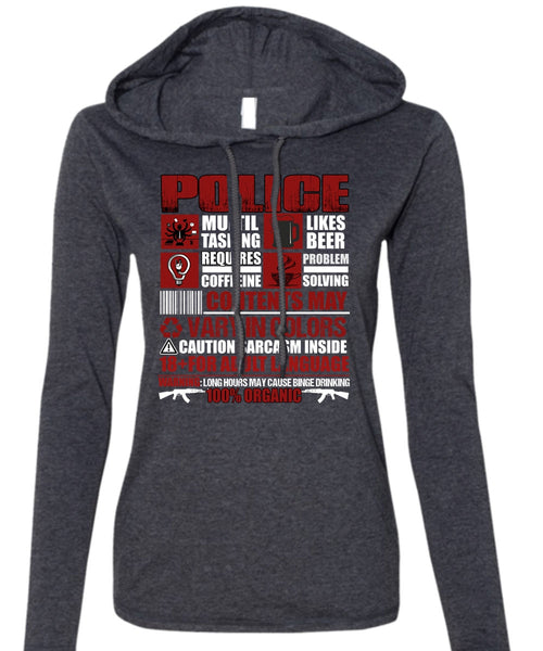 Police Multitasking T Shirt, Likes Beer T Shirt (Anvil Ladies Ringspun Hooded)