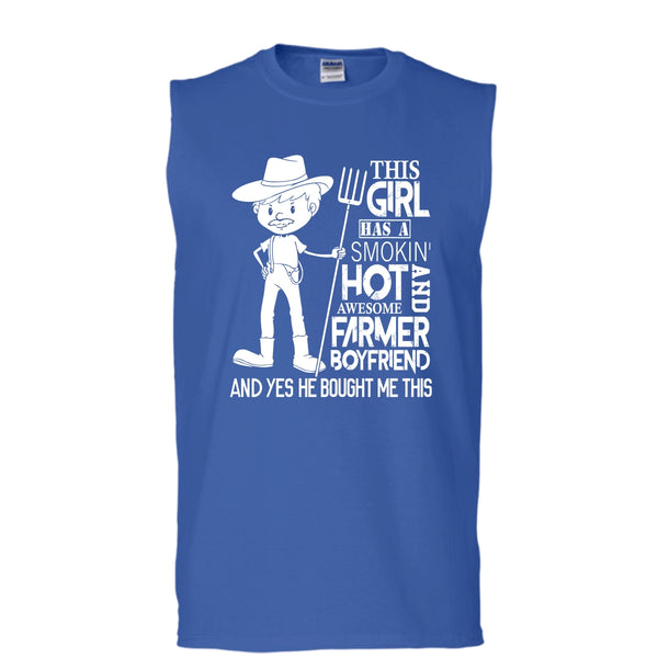Awesome Farmer Boyfriend T Shirt, Coolest Farmer's Girlfriend T Shirt, Cool T Shirt (Men's Cotton Sleeveless)