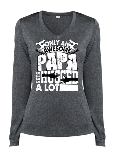 Only An Awesome Papa T Shirt, Being A Papa T Shirt, Cool Shirt (Ladies LS Heather V-Neck)