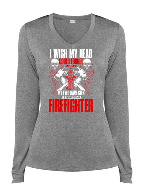 Seen Retired Firefighter T Shirt, Being A Firefighter T Shirt, Cool Shirt (Ladies LS Heather V-Neck)