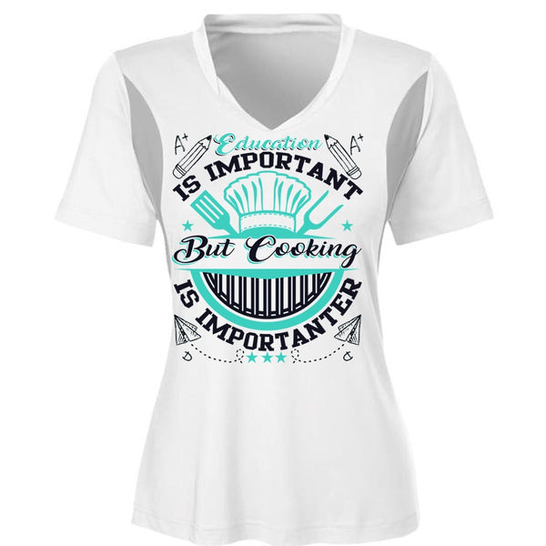 Education Is Importanter T Shirt, Cooking Is Importanter T Shirt, Cool Shirt (Ladies LS Heather V-Neck)