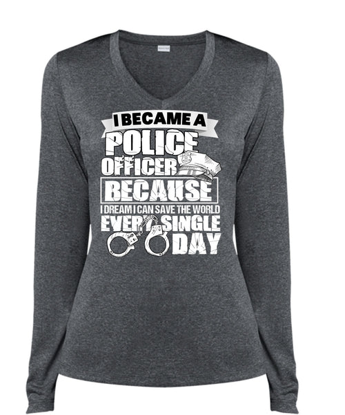 I Became A Police Officer T Shirt, Single Day T Shirt, Cool Shirt (Ladies LS Heather V-Neck)