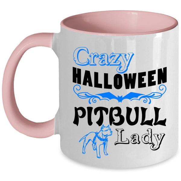 Cute Pit Bull Lady Coffee Mug, Crazy Halloween Pitbull Lady Accent Mug