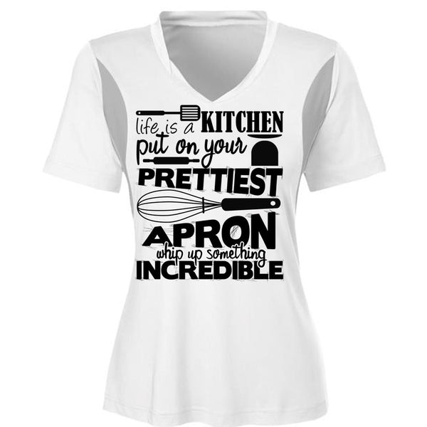 Life Is A Kitchen T Shirt, Put On Your Prettiest T Shirt, Cool Shirt (Ladies LS Heather V-Neck)