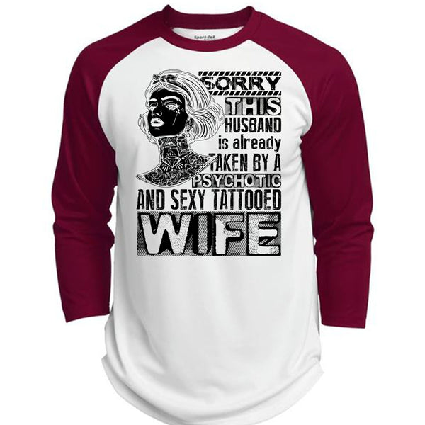 Psychotic And Tattooed Wife T Shirt, I Love Wife T Shirt, Awesome T-Shirts  (Polyester Game Baseball Jersey)
