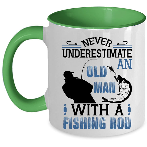 Funny Fishing Rod Coffee Mug, An Old Man With A Fishing Rod Accent Mug
