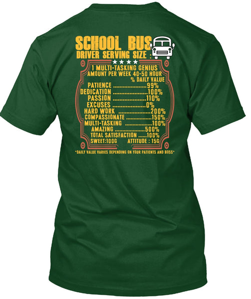 School Bus Driver Serving Size T Shirt, Being A Bus Driver T Shirt
