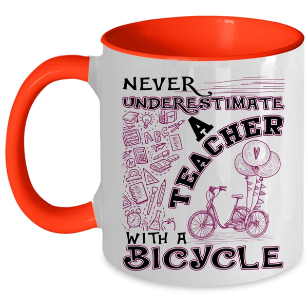 Funny Gift For Teacher Coffee Mug, Teacher With A Bicycle Accent Mug