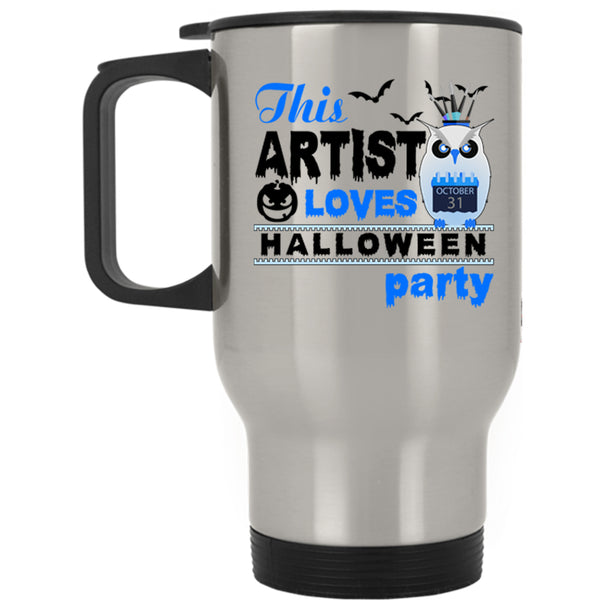 Cool Owl Travel Mug, This Artist Loves Halloween Party Mug