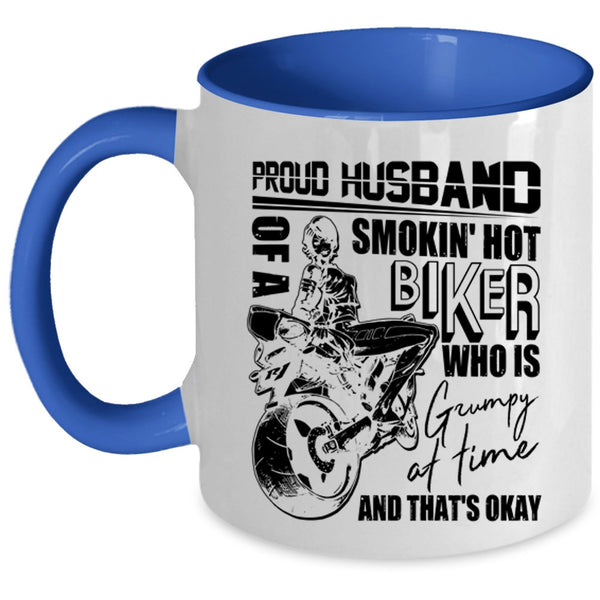 Cool Biker's Husband Coffee Mug, Proud Husband Of A Hot Biker Accent Mug