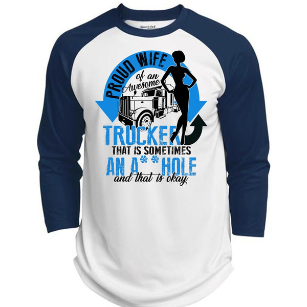 Proud Wife Of An Awesome Trucker T Shirt, I Love Trucking T Shirt, Awesome T-Shirts  (Polyester Game Baseball Jersey)