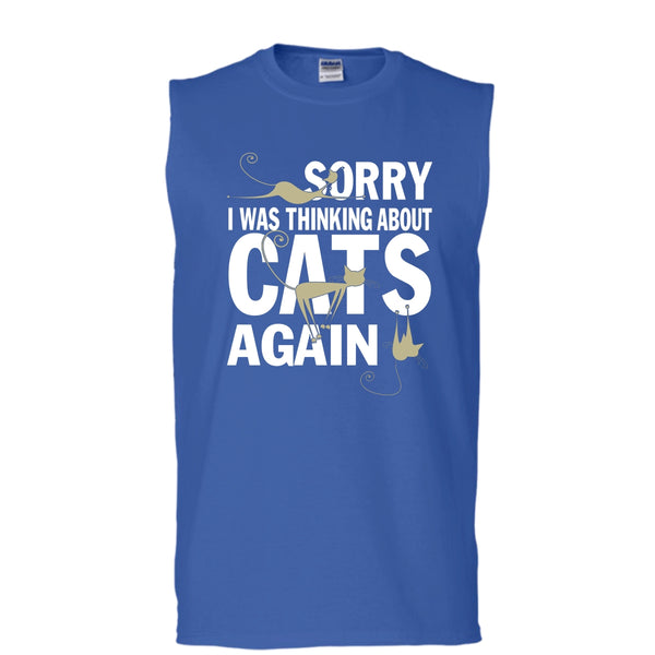 Sorry I Was Thinking About Cats Again T Shirt, Coolest Cat Lover Tank Top (Men's Cotton Sleeveless)