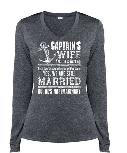 Captain's Wife T Shirt, We Are Still Married T Shirt, Cool Shirt (Ladies LS Heather V-Neck)
