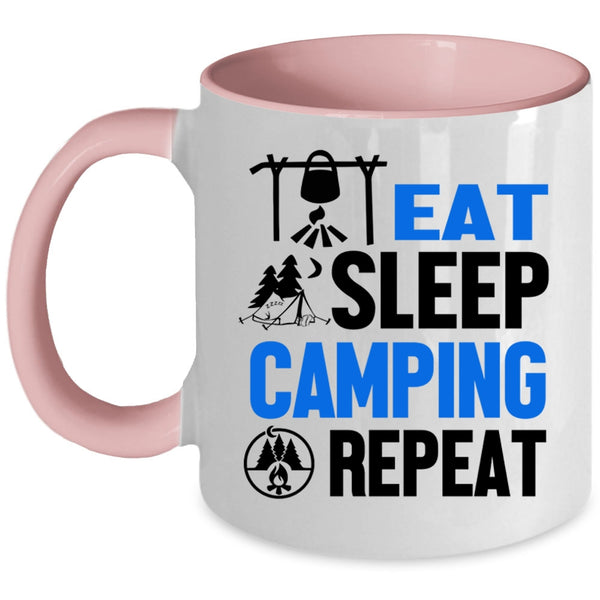 I Love Camping Coffee Mug, Eat Sleep Camping Repeat Accent Mug
