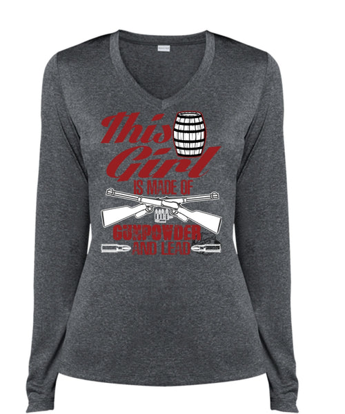 This Girl Is Made Of Gunpowder T Shirt, Being A Veteran T Shirt, Cool Shirt (Ladies LS Heather V-Neck)