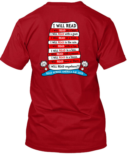 Dr. Seuss T Shirt, I Will Read On Boat T Shirt, The Cat in the Hat T Shirt, I Will Read Anywhere T Shirt