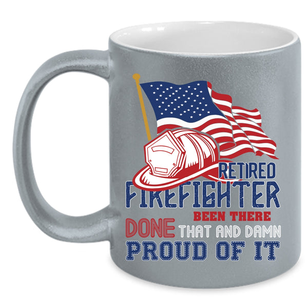 Retired Firefighter Coffee Mug, Cool American Flag Coffee Cup