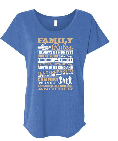 Family Rules T Shirt, Forgive And Forget T Shirt, Cool Shirt (Ladies' Triblend Dolman Sleeve)
