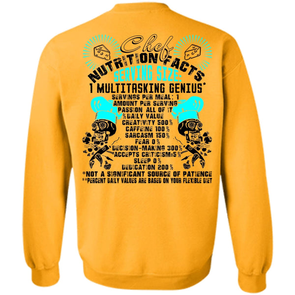 I Love Cooking T Shirt, Chef Nutrition Facts Sweatshirt