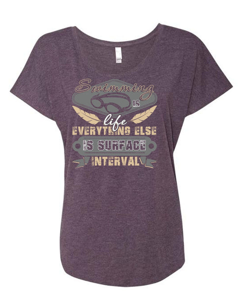Swimming Is Life T Shirt, Else Is Surface Interval T Shirt, Cool Shirt (Ladies' Triblend Dolman Sleeve)