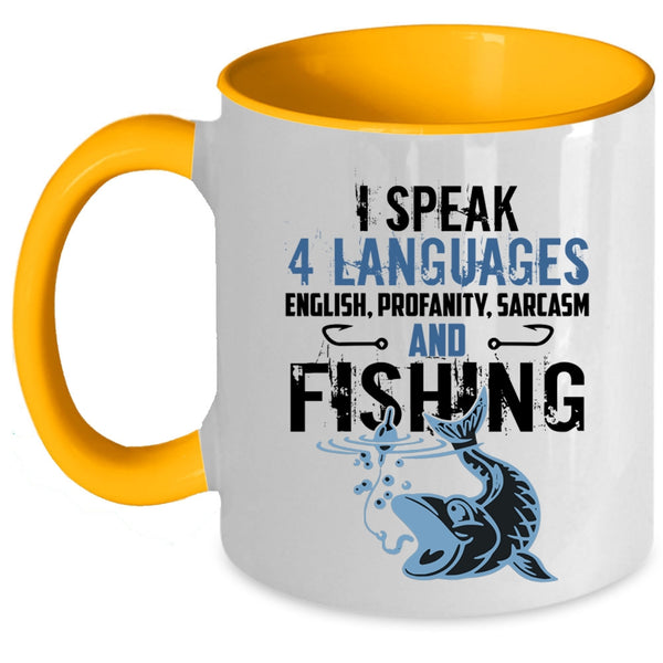Fishing Coffee Mug, I Speak 4 Languages Accent Mug