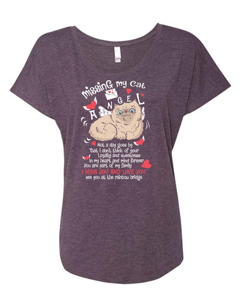 Missing My Cat Angel T Shirt, I Miss You And Love You T Shirt, Cool Shirt (Ladies' Triblend Dolman Sleeve)