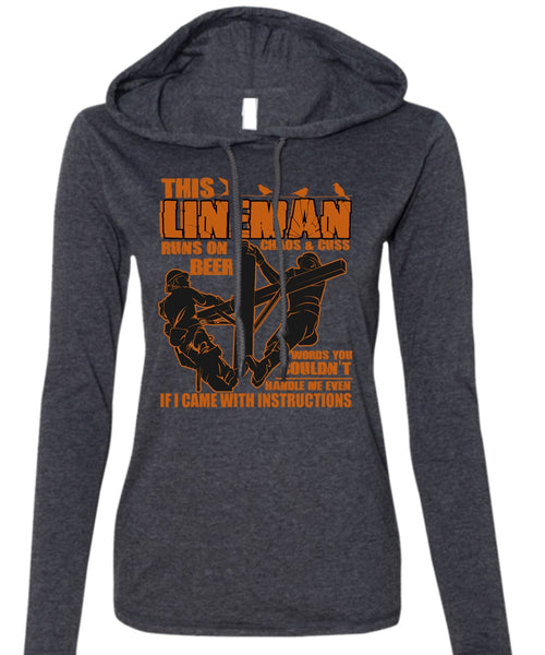 This Lineman Runs On Beer T Shirt, I Love Lineman T Shirt (Anvil Ladies Ringspun Hooded)