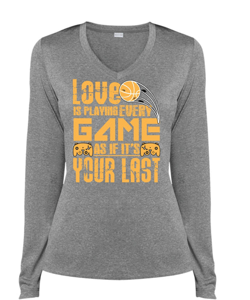 Love Is Playing Game T Shirt, Being A Gamer T Shirt, Cool Shirt (Ladies LS Heather V-Neck)