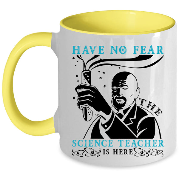 Cool Science Coffee Mug, The Science Teacher Is Here Accent Mug