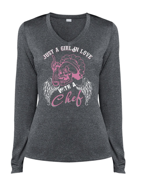 Just A Girl In Love With A Chef T Shirt, Being A Chef T Shirt, Cool Shirt (Ladies LS Heather V-Neck)