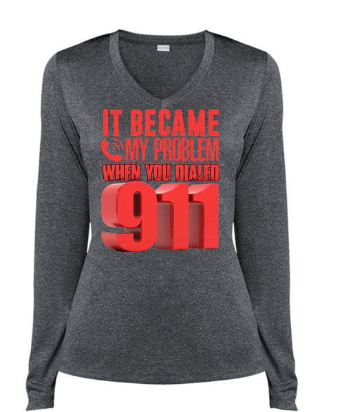 It Became My Problem T Shirt, Being A Police T Shirt, Cool Shirt (Ladies LS Heather V-Neck)
