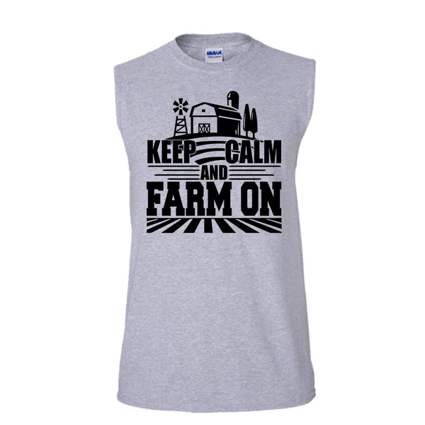 Keep Calm And Farm On T Shirt, Gift For Farmer T Shirt, Awesome t-shirts (Men's Cotton Sleeveless)