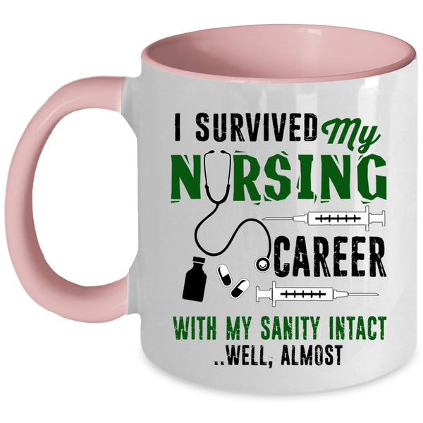 Cute Nurses Coffee Mug, I Survived My Nursing Career Accent Mug