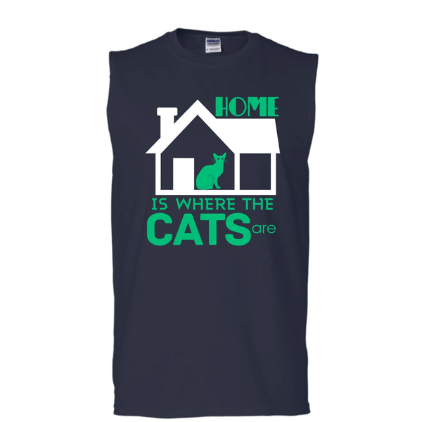 Home Is Where The Cats Shirt, Cool Cat Shirt (Men's Cotton Sleeveless)