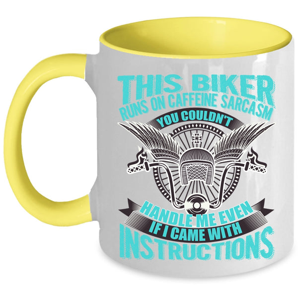 Awesome Bikers Coffee Mug, This Biker Runs On Caffeine Sarcasm Accent Mug