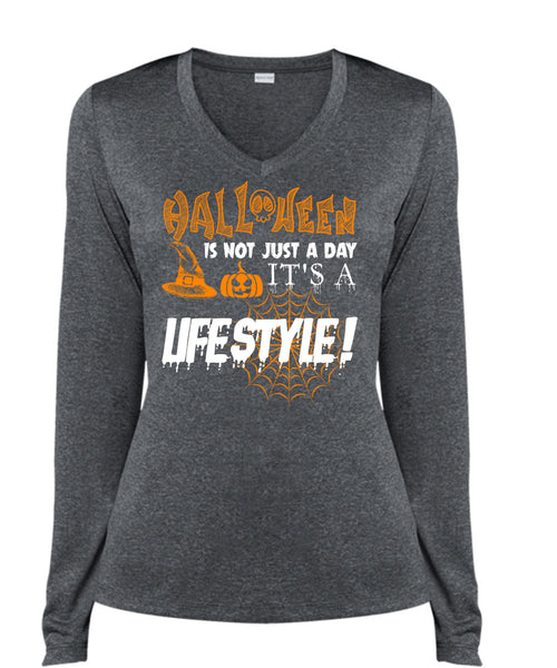 Halloween Is Not Just A Day T Shirt, It's A Lifestyle T Shirt, Cool Shirt (Ladies LS Heather V-Neck)