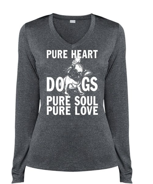 Pure Heart Dogs Pure Soul Pure Love T Shirt, My Favorite T Shirt, Cool Shirt (Ladies LS Heather V-Neck)