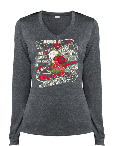 Being A Crocheter As Sorta Like Being A Magician T Shirt, You Mumble To Yourself T Shirt, Cool Shirt (Ladies LS Heather V-Neck)