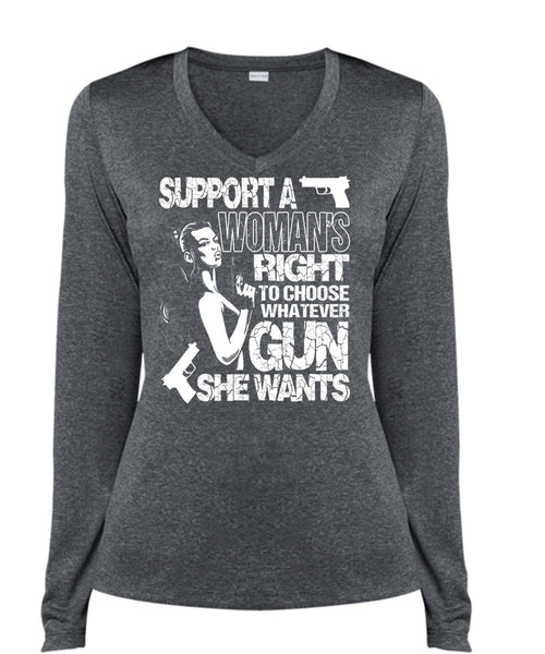Choose Whatever Gun T Shirt, Support A Woman's Right T Shirt, Cool Shirt (Ladies LS Heather V-Neck)