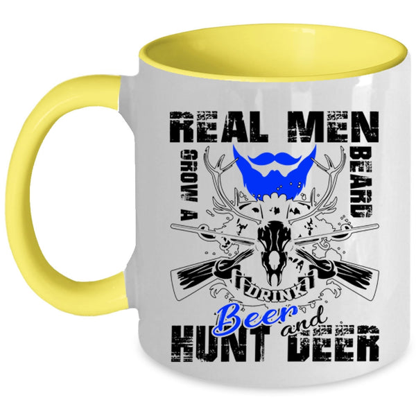 Hunt Deer Coffee Mug, Real Men Grow A Beard Drink Beer Accent Mug