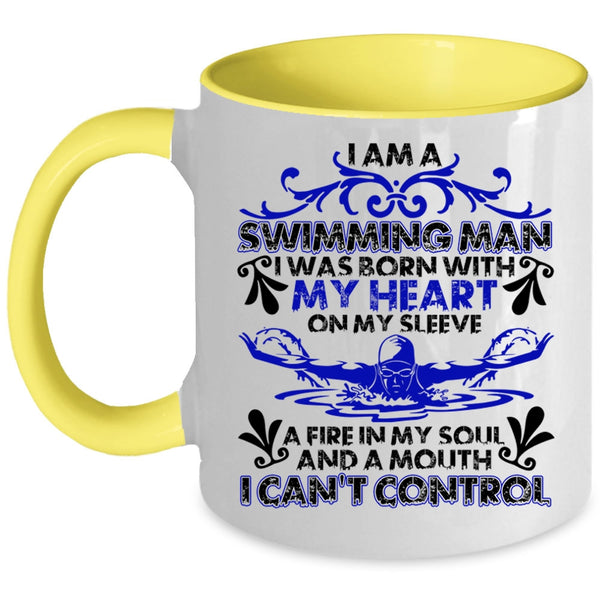 I Was Born With My Heart Coffee Mug, I Am A Swimming Man Accent Mug