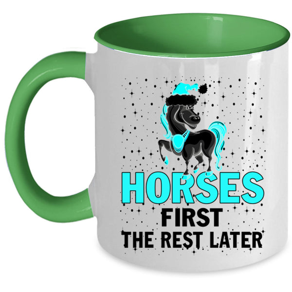 Merry Little Christmas Coffee Mug, Horses First The Rest Later Accent Mug