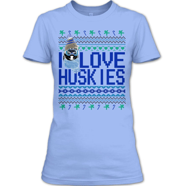 I Love Huskies T Shirt, Dog Merry Christmas T Shirt