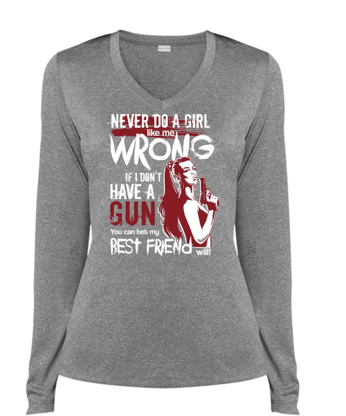 I Don't Have A Gun T Shirt, Best Friend T Shirt, Cool Shirt (Ladies LS Heather V-Neck)